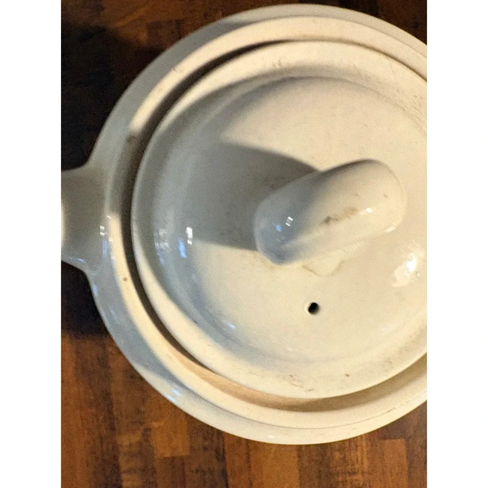 Vintage Porcelier Vitreous‎ China Teapot Raised Relief Hearth Scene Made in USA